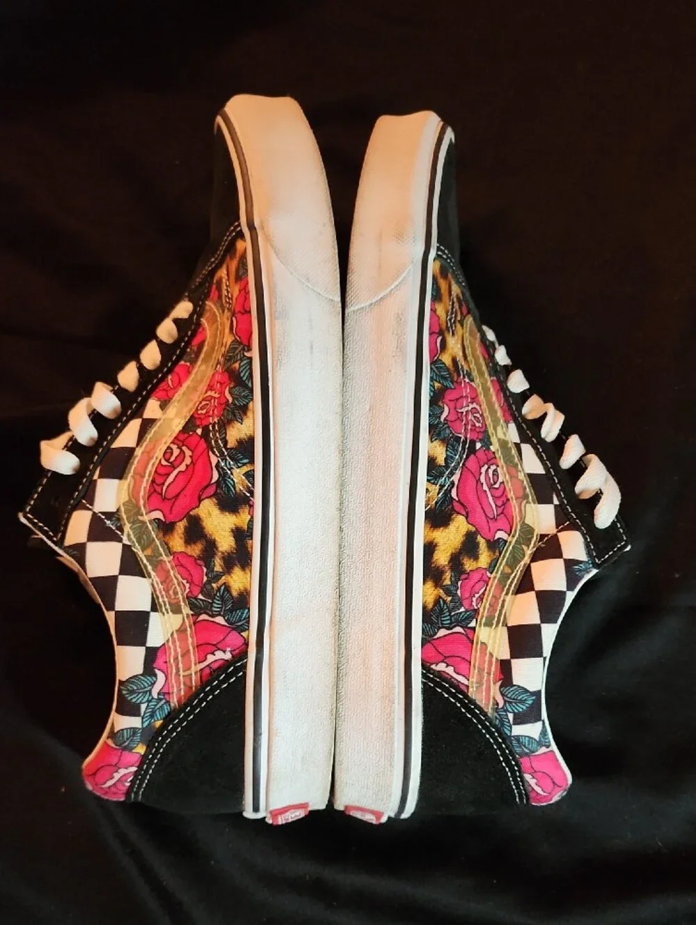 Men's Black & Pink Floral Leopard VANS Casual Sneakers Sz. 9.5